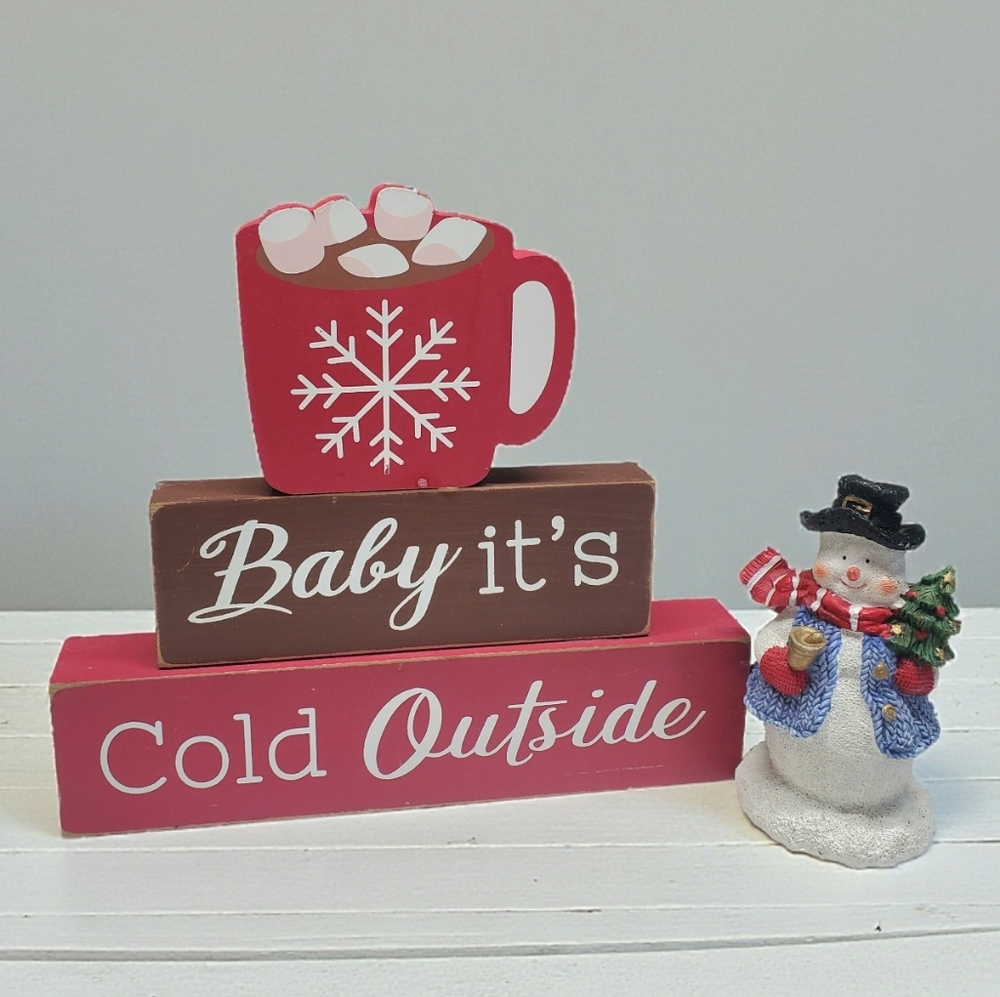 Baby It's Cold Outside Holiday Decor Block & Small Snowman